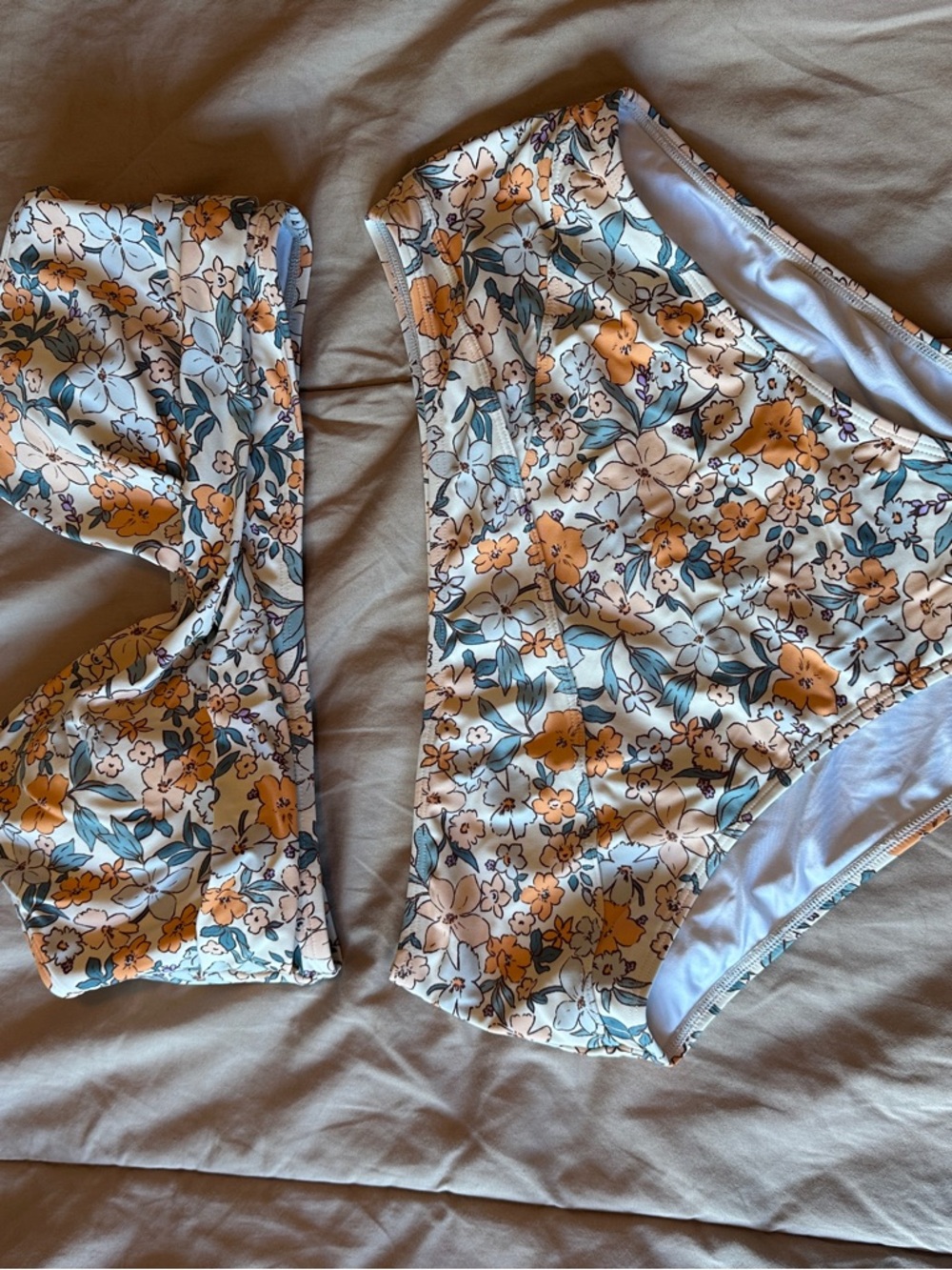 Cupshe Floral High-Waist Bikini Set in Mustard Yellow and Teal